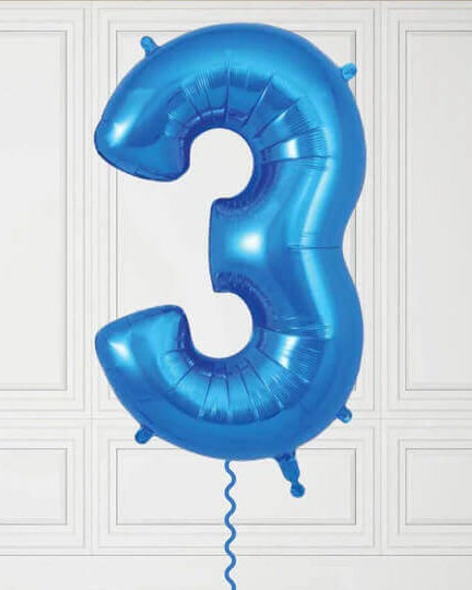 40-Inch Blue Number 3 Balloon – Helium Filled with Weight