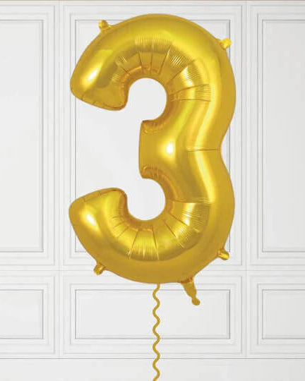40-Inch Gold Number 3 Balloon – Helium Filled with Weight
