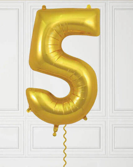 40-Inch Gold Number 5 Balloon – Helium Filled with Weight