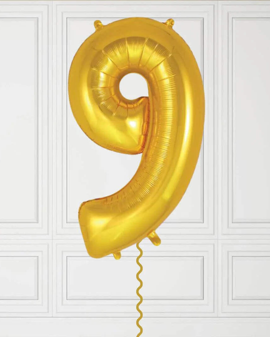 40-Inch Gold Number 9 Balloon – Helium Filled with Weight