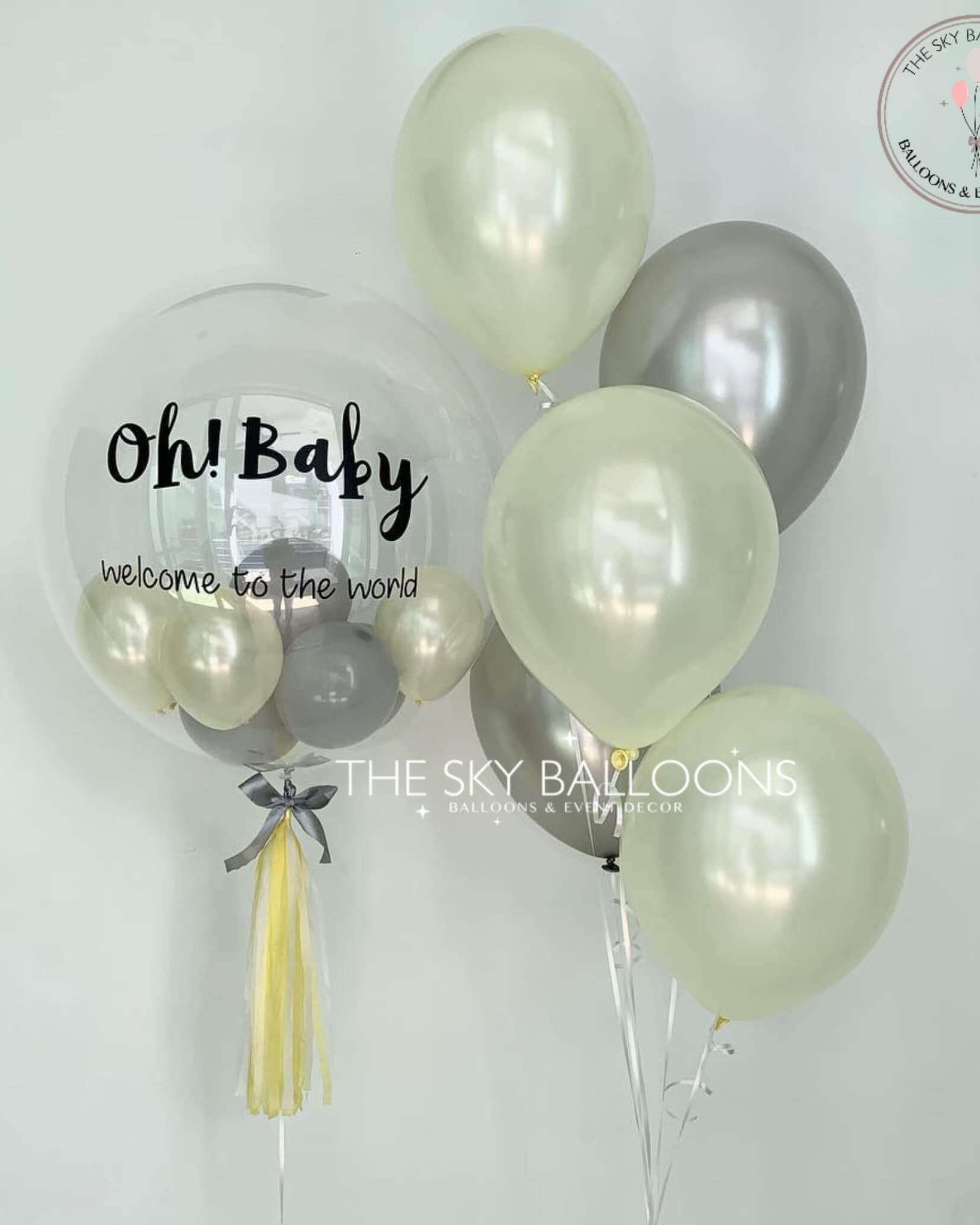 New born baby personalized Balloons with neutral colors