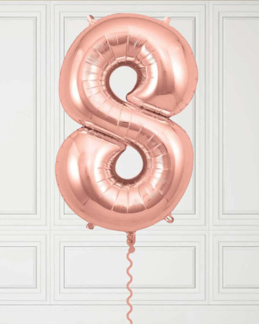 40-Inch Rose Gold Number 8 Balloon – Helium Filled with Weight