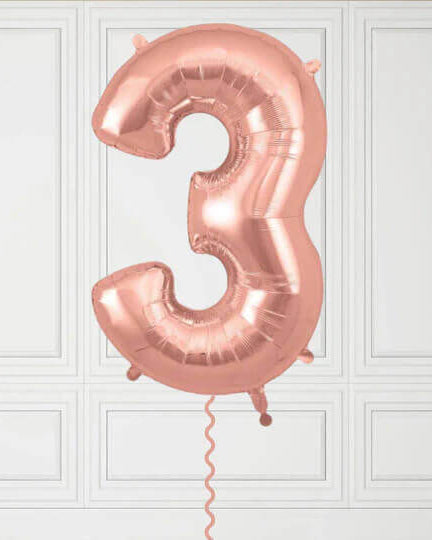 40-Inch Rose Gold Number 3 Balloon – Helium Filled with Weight
