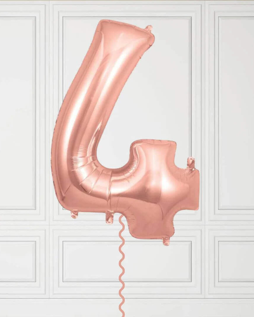 40-Inch Rose Gold Number 4 Balloon – Helium Filled with Weight