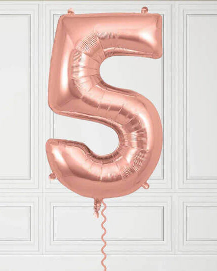 40-Inch Rose Gold Number 5 Balloon – Helium Filled with Weight