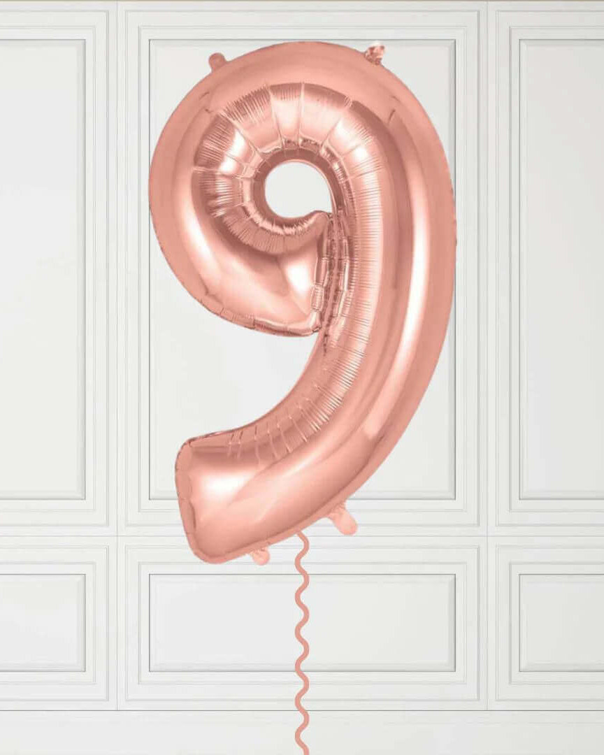 40-Inch Rose Gold Number 9 Balloon – Helium Filled with Weight