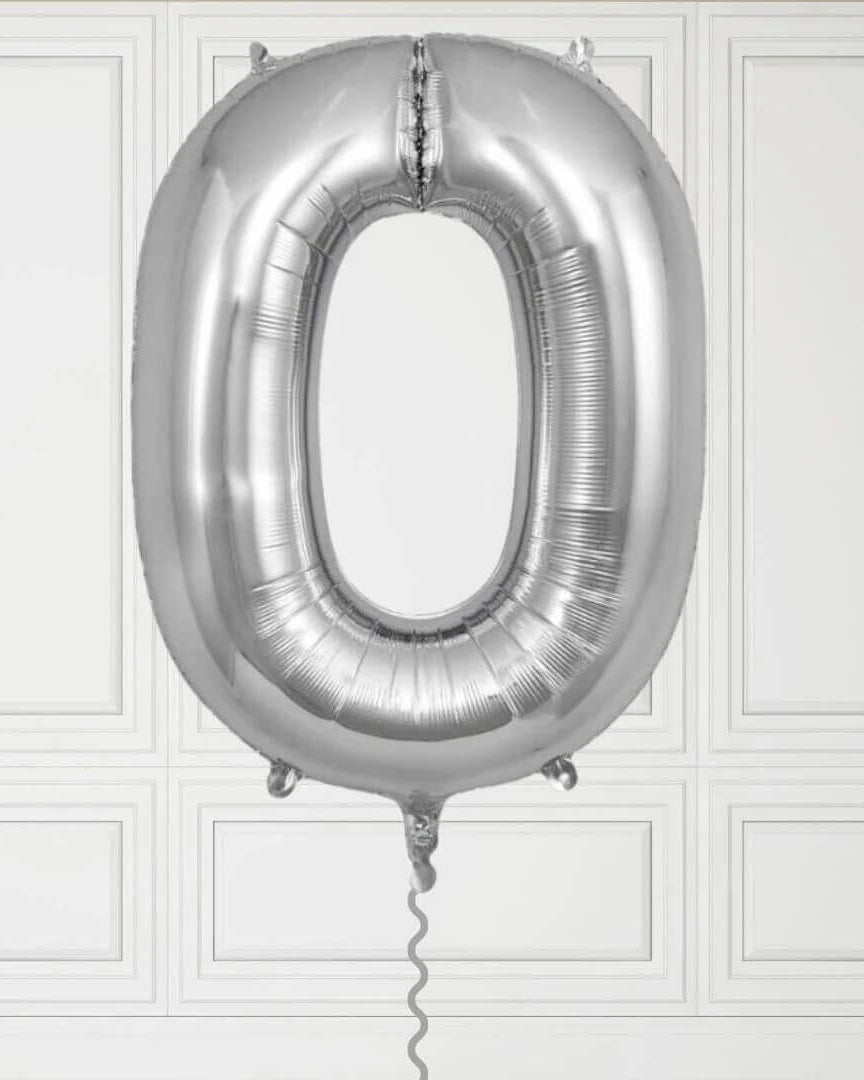 40-Inch Silver Number 0 Balloon – Helium Filled with Weight