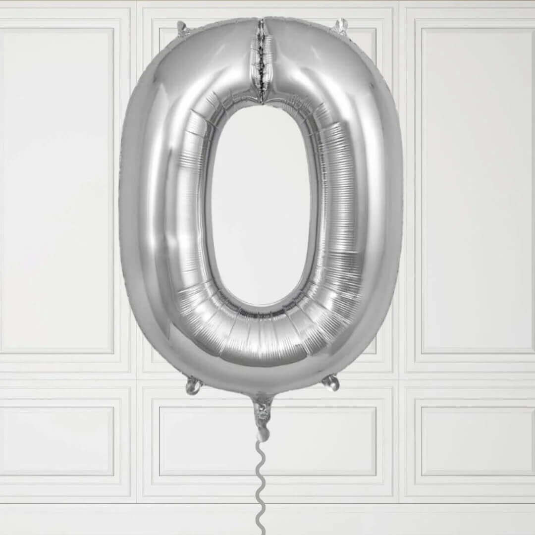 40-Inch Silver Number 0 Balloon – Helium Filled with Weight
