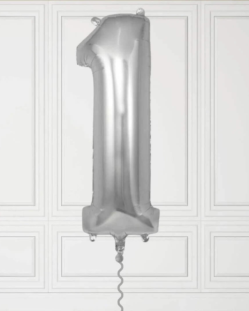 40-Inch Silver Number 1 Balloon – Helium Filled with Weight
