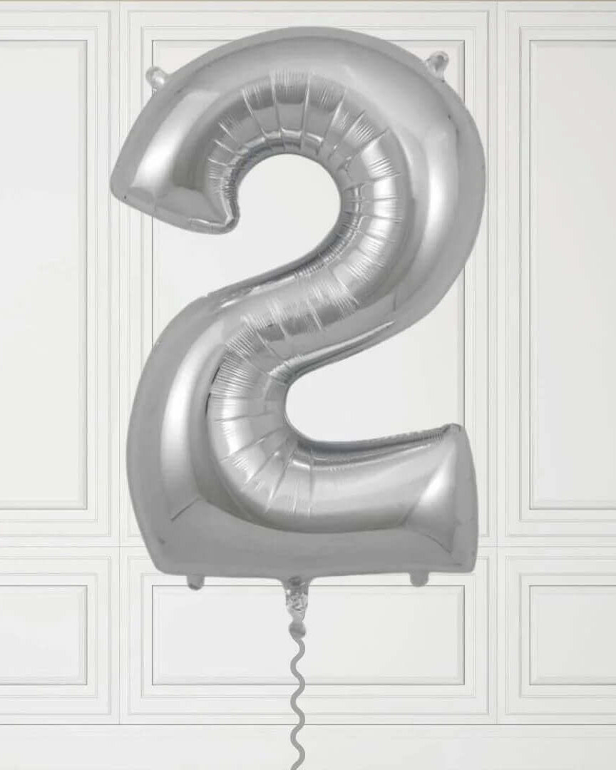 40-Inch Silver Number 2 Balloon – Helium Filled with Weight