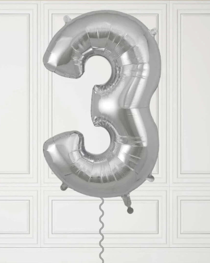 40-Inch Silver Number 3 Balloon – Helium Filled with Weight