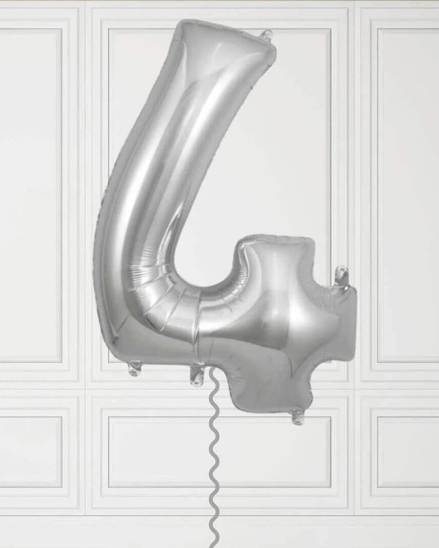 40-Inch Silver Number 4 Balloon – Helium Filled with Weight