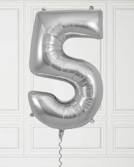40-Inch Silver Number 5 Balloon – Helium Filled with Weight