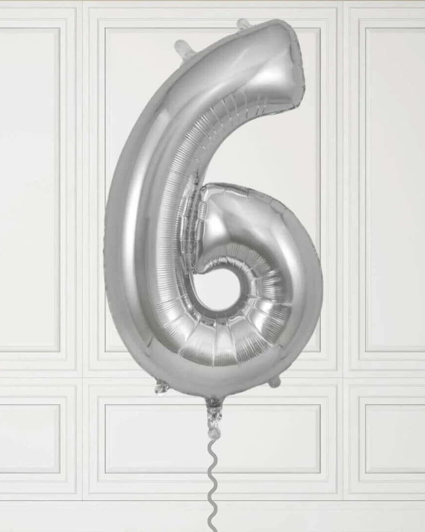 40-Inch Silver Number 6 Balloon – Helium Filled with Weight