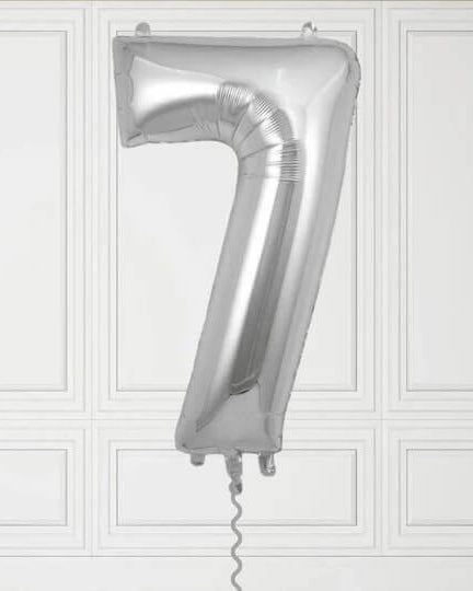 40-Inch Silver Number 7 Balloon – Helium Filled with Weight