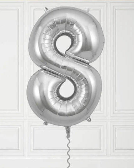 40-Inch Silver Number 8 Balloon – Helium Filled with Weight