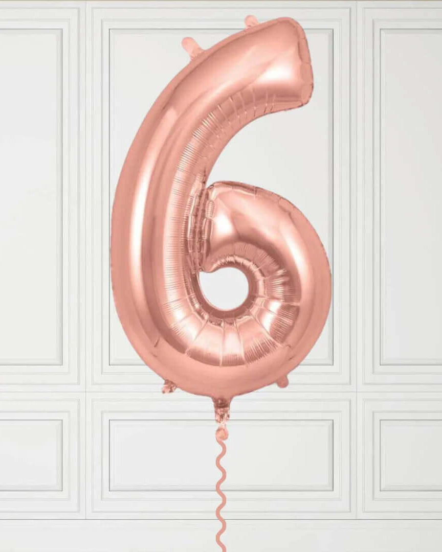 40-Inch Rose Gold Number 6 Balloon – Helium Filled with Weight