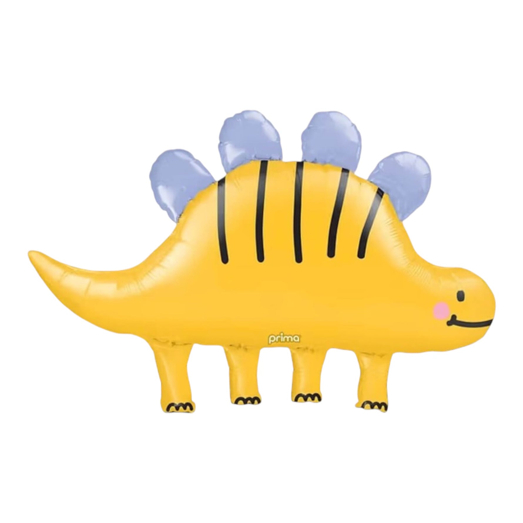 Inflatable stegosaurus balloon with blue spikes on a white background