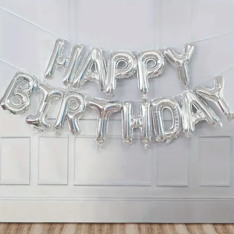 Happy Birthday Silver Foil Balloons Set
