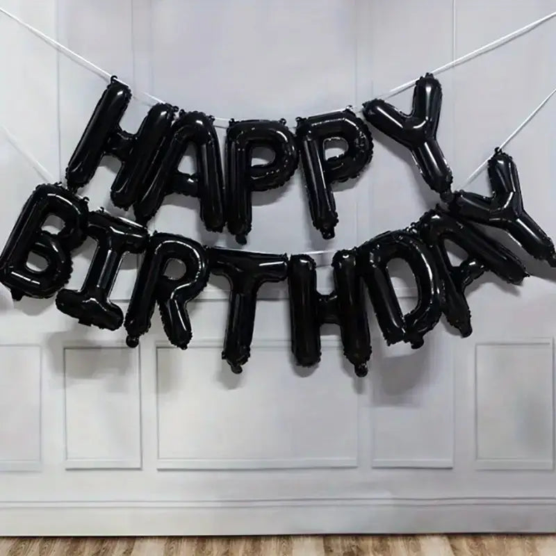 Happy Birthday Black Foil Balloons Set