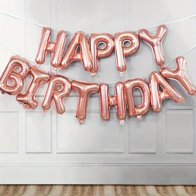 Happy Birthday Rose Gold Foil Balloons Set