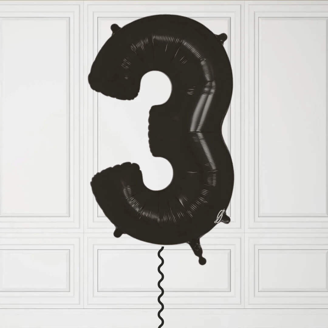 40-Inch Black Number 3 Balloon – Helium Filled with Weight