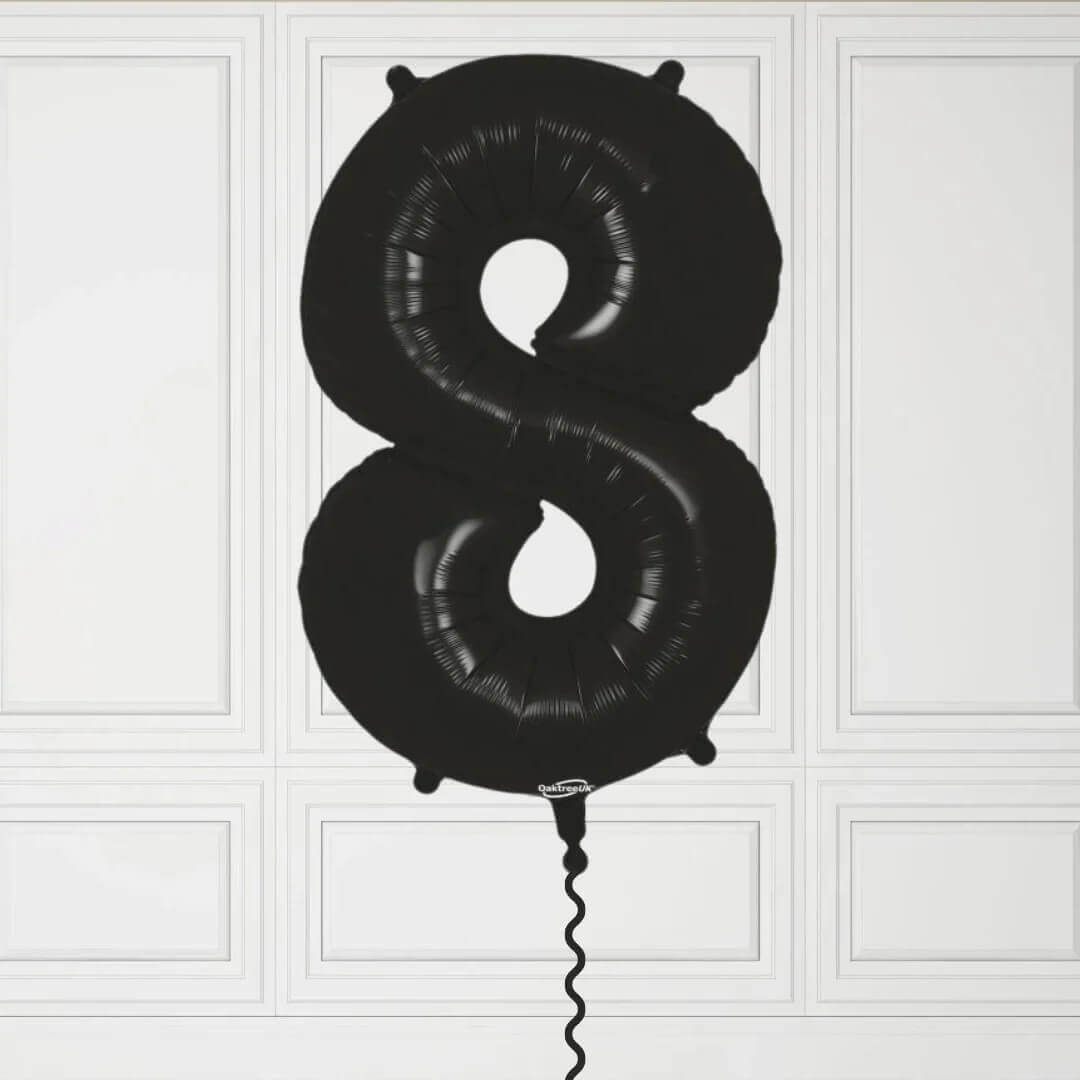 40-Inch Black Number 8 Balloon – Helium Filled with Weight