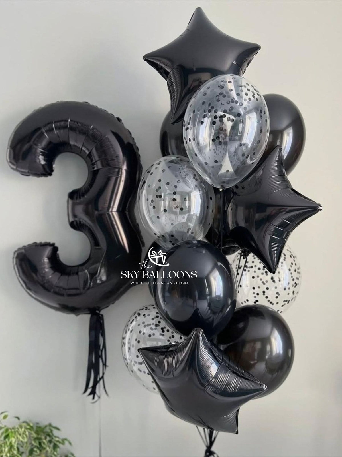 Black Number & Star Confetti Balloon Bouquet