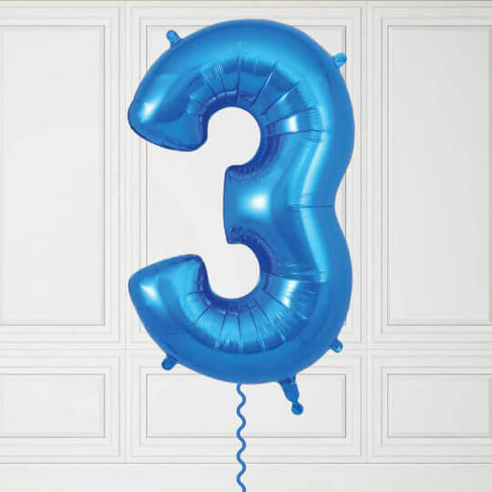 40-Inch Blue Number 3 Balloon – Helium Filled with Weight