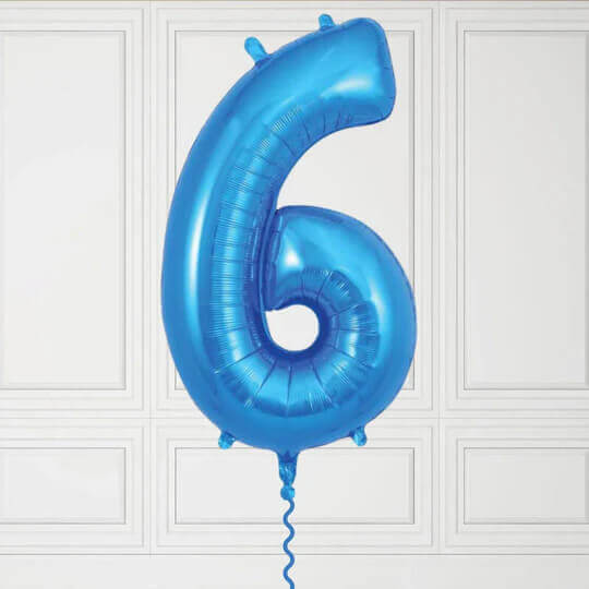 40-Inch Blue Number 6 Balloon – Helium Filled with Weight