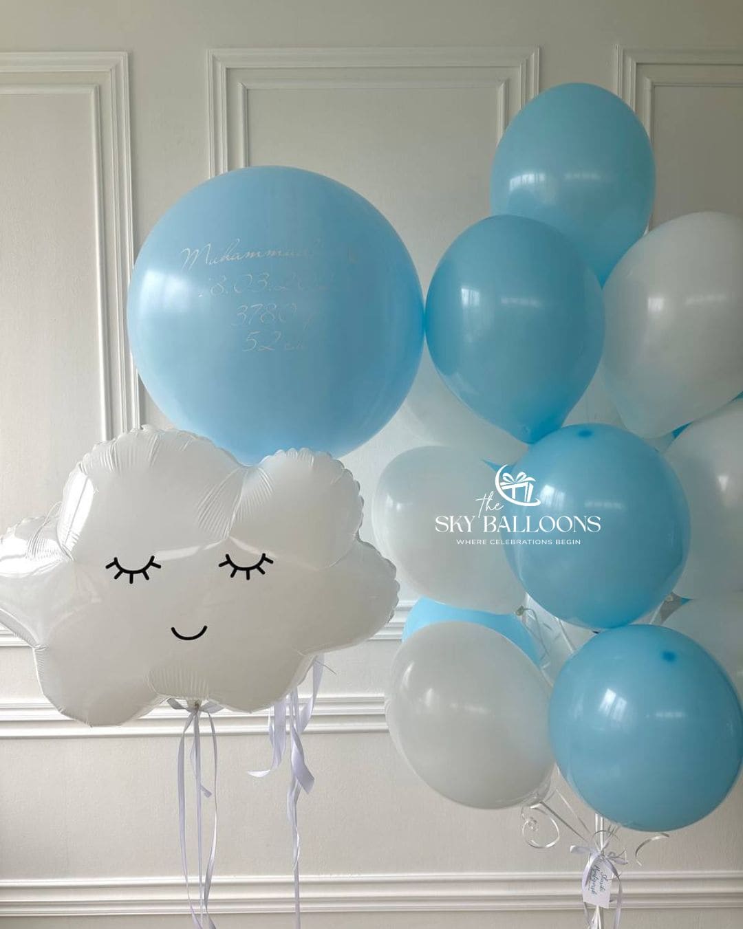Blue White Cloud Jumbo Balloon Bouquet