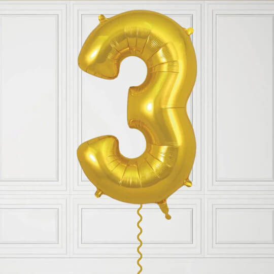 40-Inch Gold Number 3 Balloon – Helium Filled with Weight