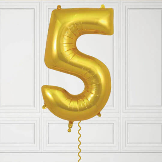 40-Inch Gold Number 5 Balloon – Helium Filled with Weight