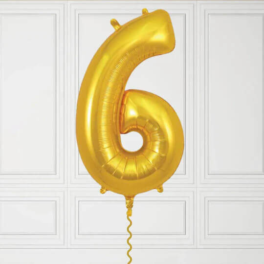 40-Inch Gold Number 6 Balloon – Helium Filled with Weight