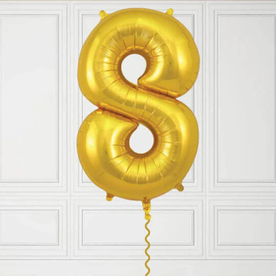 40-Inch Gold Number 8 Balloon – Helium Filled with Weight