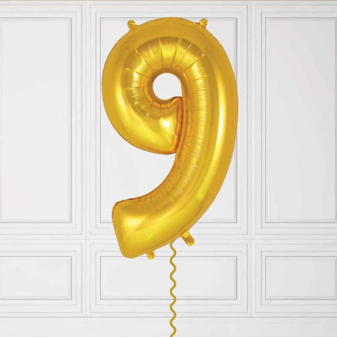 40-Inch Gold Number 9 Balloon – Helium Filled with Weight