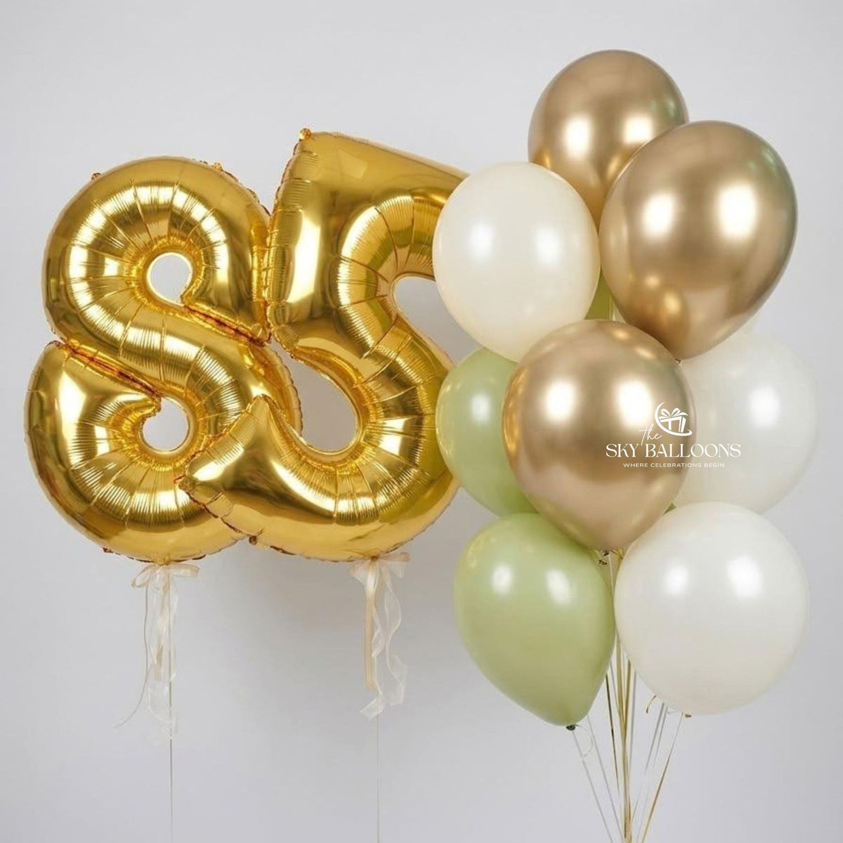 Gold Number & Sage Balloon Bouquet