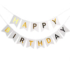 Happy Birthday banner with colorful letters on a white background