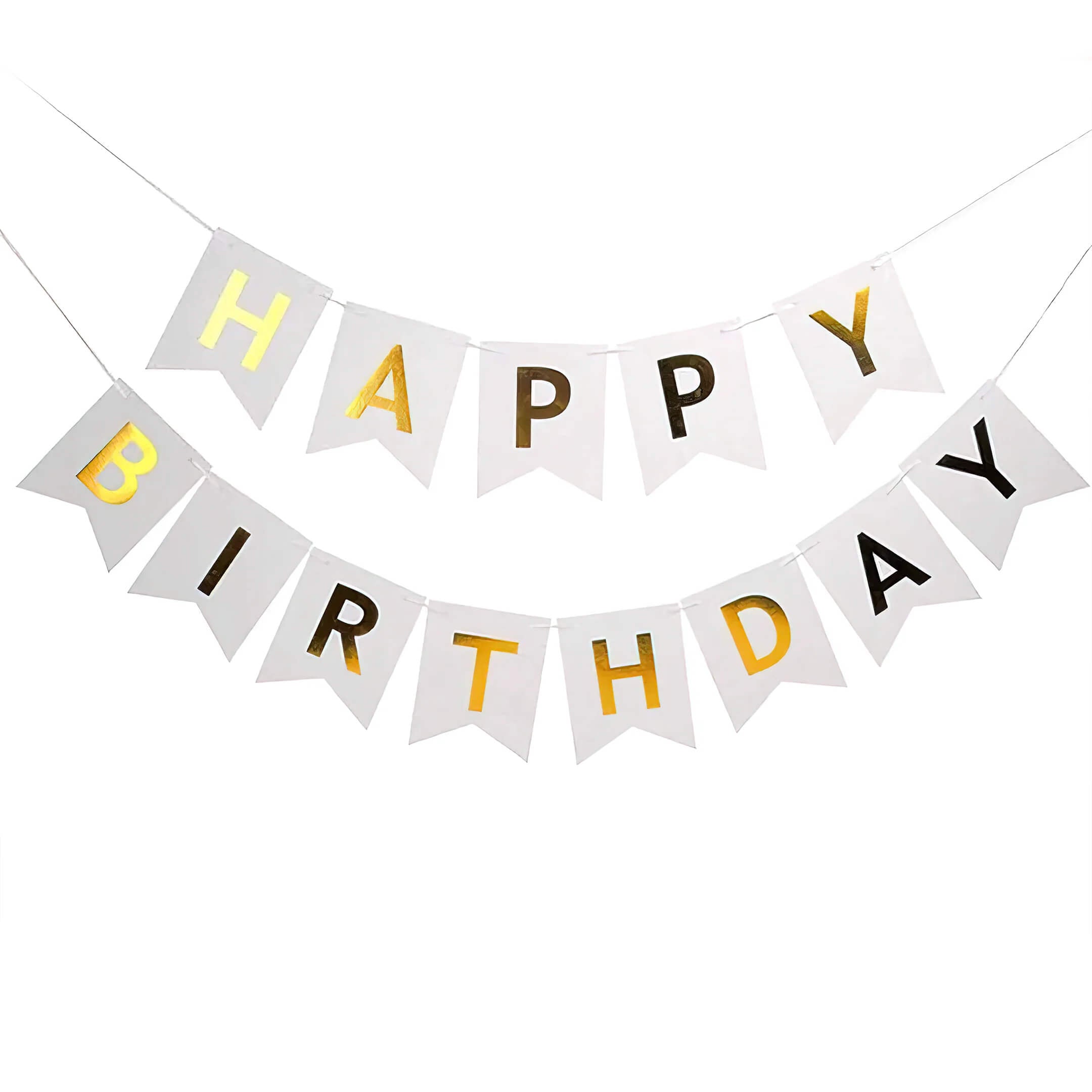 Happy Birthday banner with colorful letters on a white background