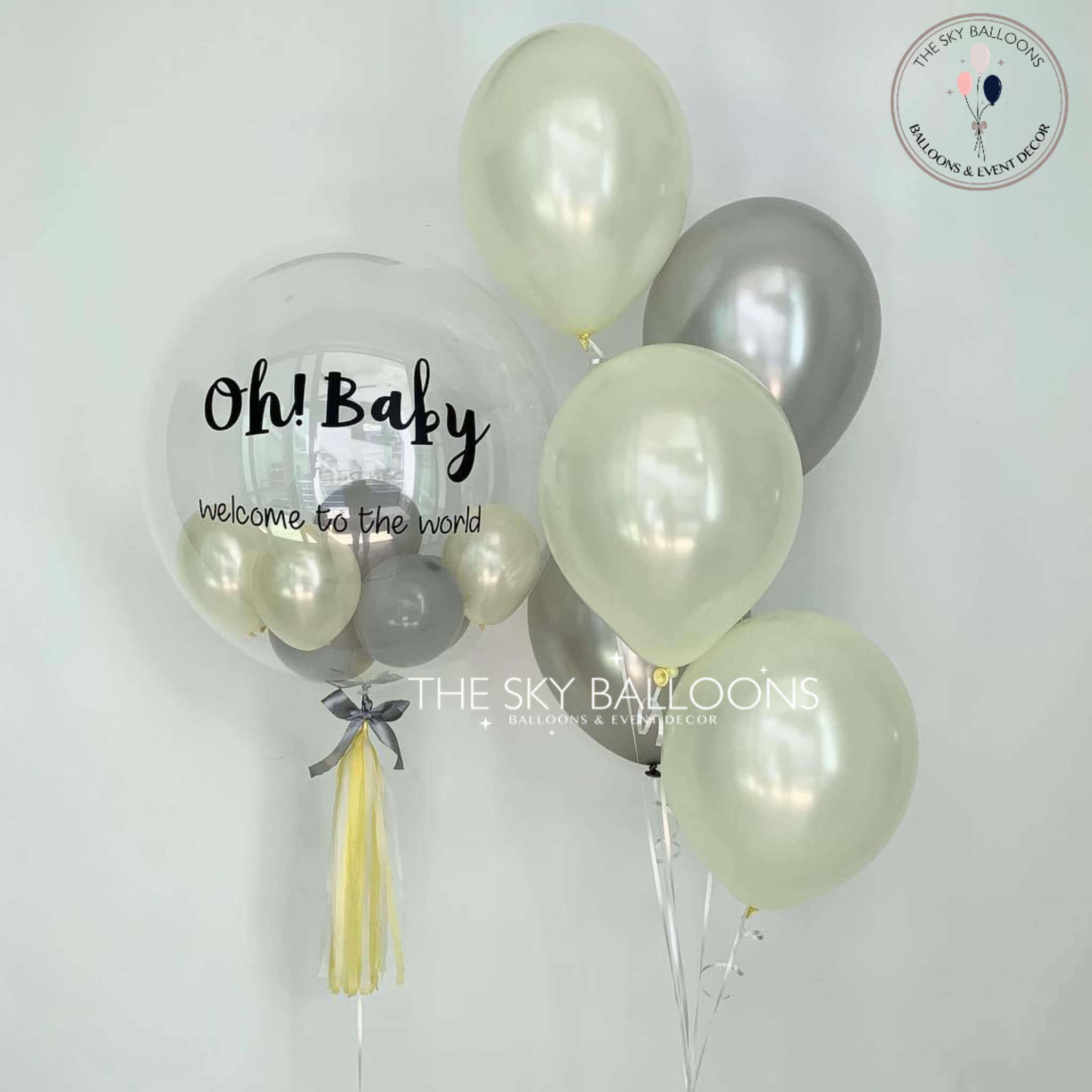 New born baby personalized Balloons with neutral colors