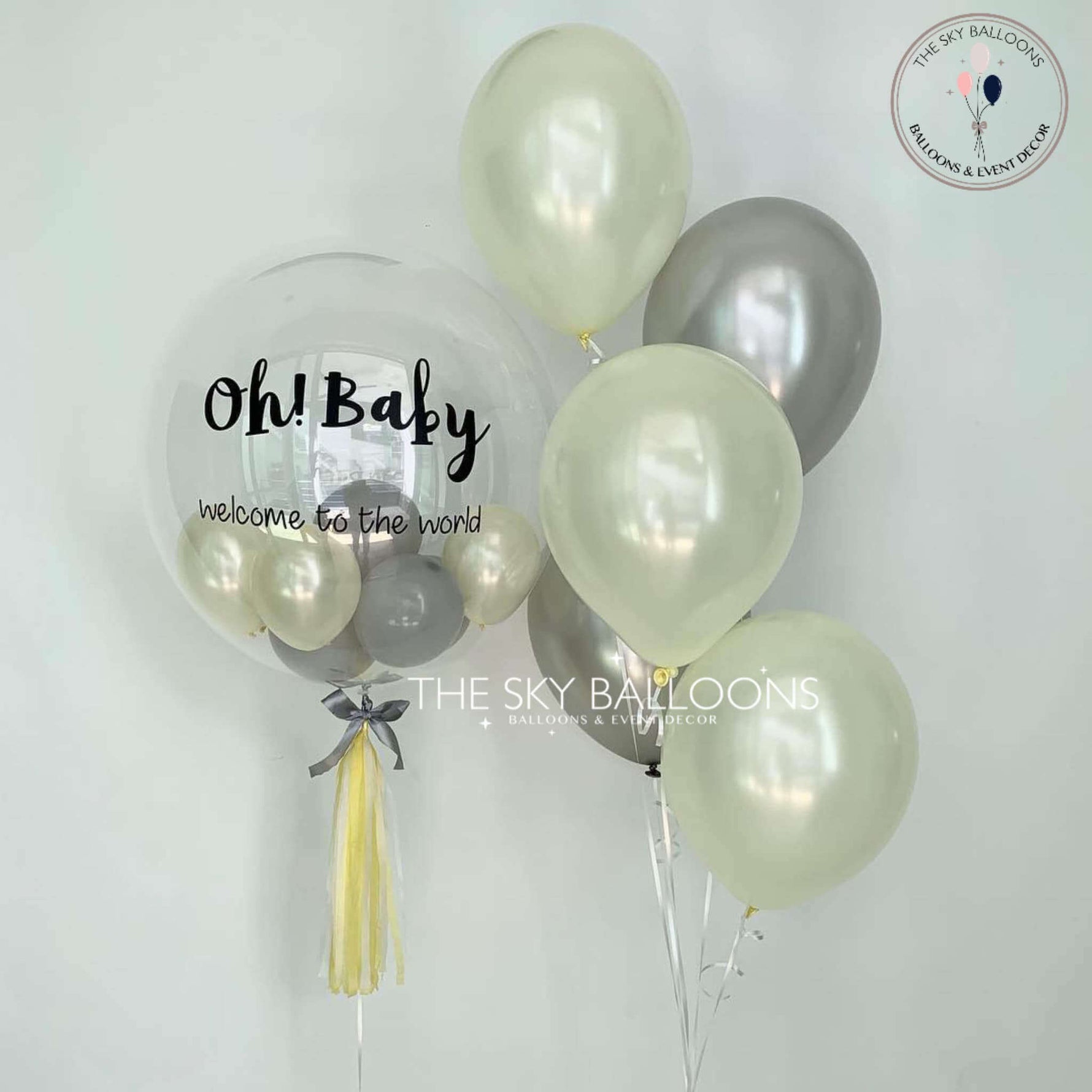New born baby personalized Balloons with neutral colors