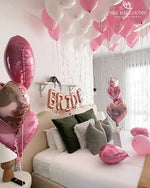 Pink Rose Gold Ceiling Balloons Bride Banner Bouquets