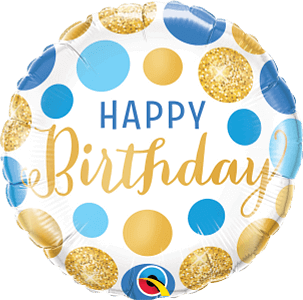 Happy Birthday Blue Gold Dots Foil Balloon