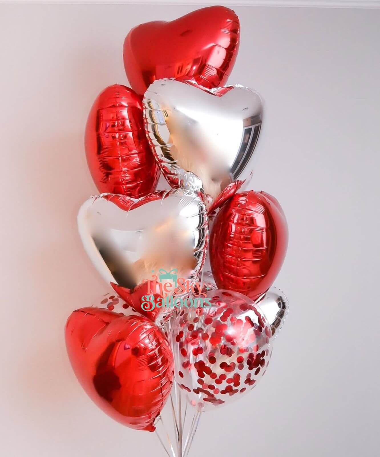 Red & Silver Heart Foil Balloon Bouquet