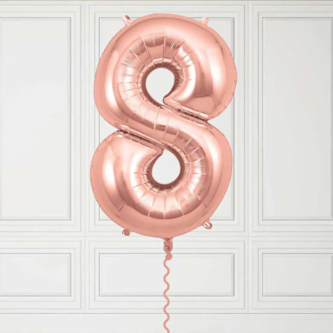 40-Inch Rose Gold Number 8 Balloon – Helium Filled with Weight