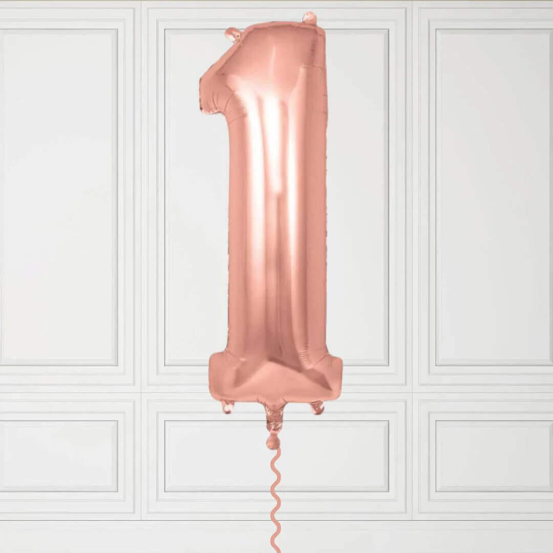 40-Inch Rose Gold Number 1 Balloon – Helium Filled with Weight