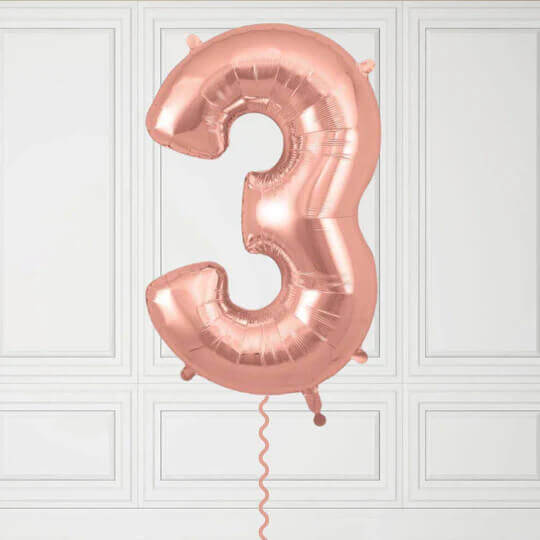 40-Inch Rose Gold Number 3 Balloon – Helium Filled with Weight