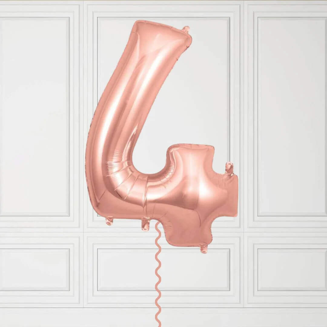40-Inch Rose Gold Number 4 Balloon – Helium Filled with Weight