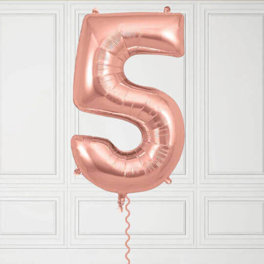 40-Inch Rose Gold Number 5 Balloon – Helium Filled with Weight