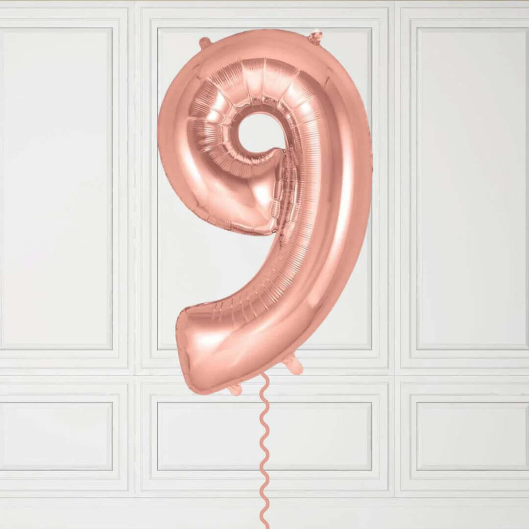 40-Inch Rose Gold Number 9 Balloon – Helium Filled with Weight
